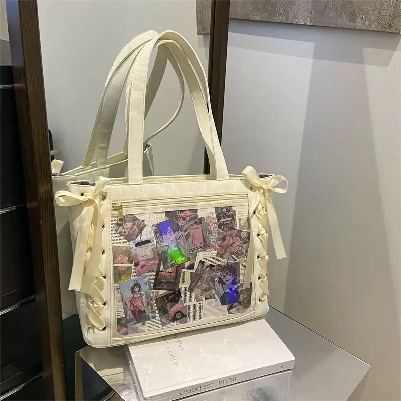 痛包大容量托特包包女日系丝带痛jk甜美少女二次元透明大食量谷子