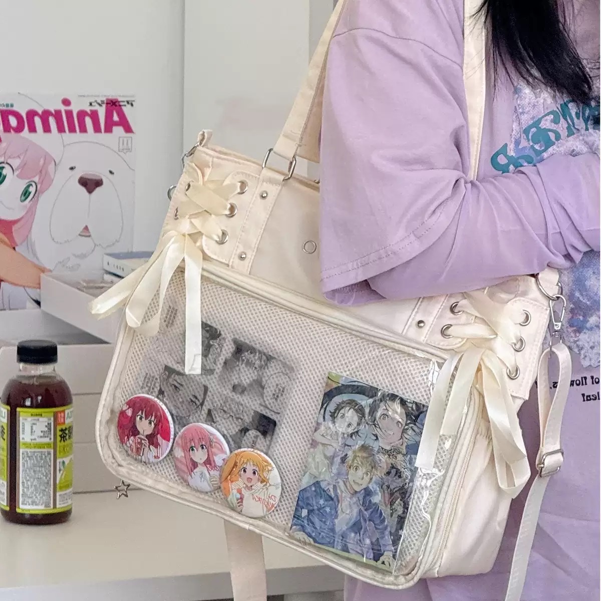 Daily ribbon pain bag, large-capacity student bag, big-appetite 2D bag, tote bag, crossbody millet single-shoulder bag, women's bag Specification image