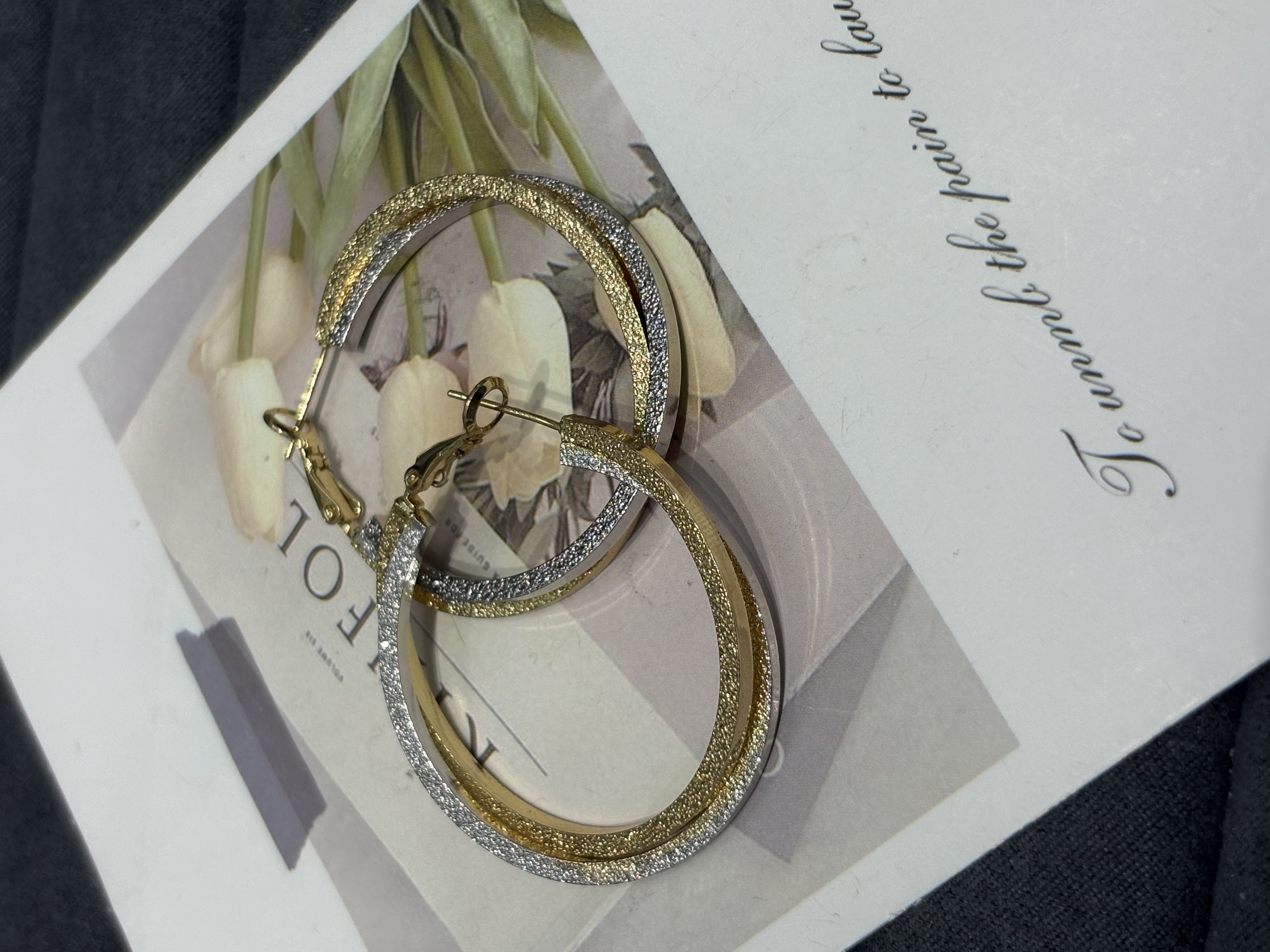 金银撞色肌理耳圈 双层交叉设计 源头工厂 高级感网红耳环