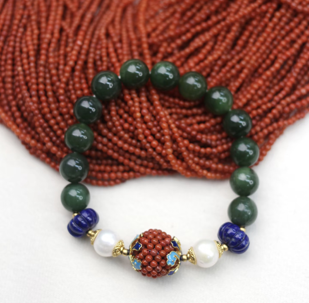 天然碧玉南红手串