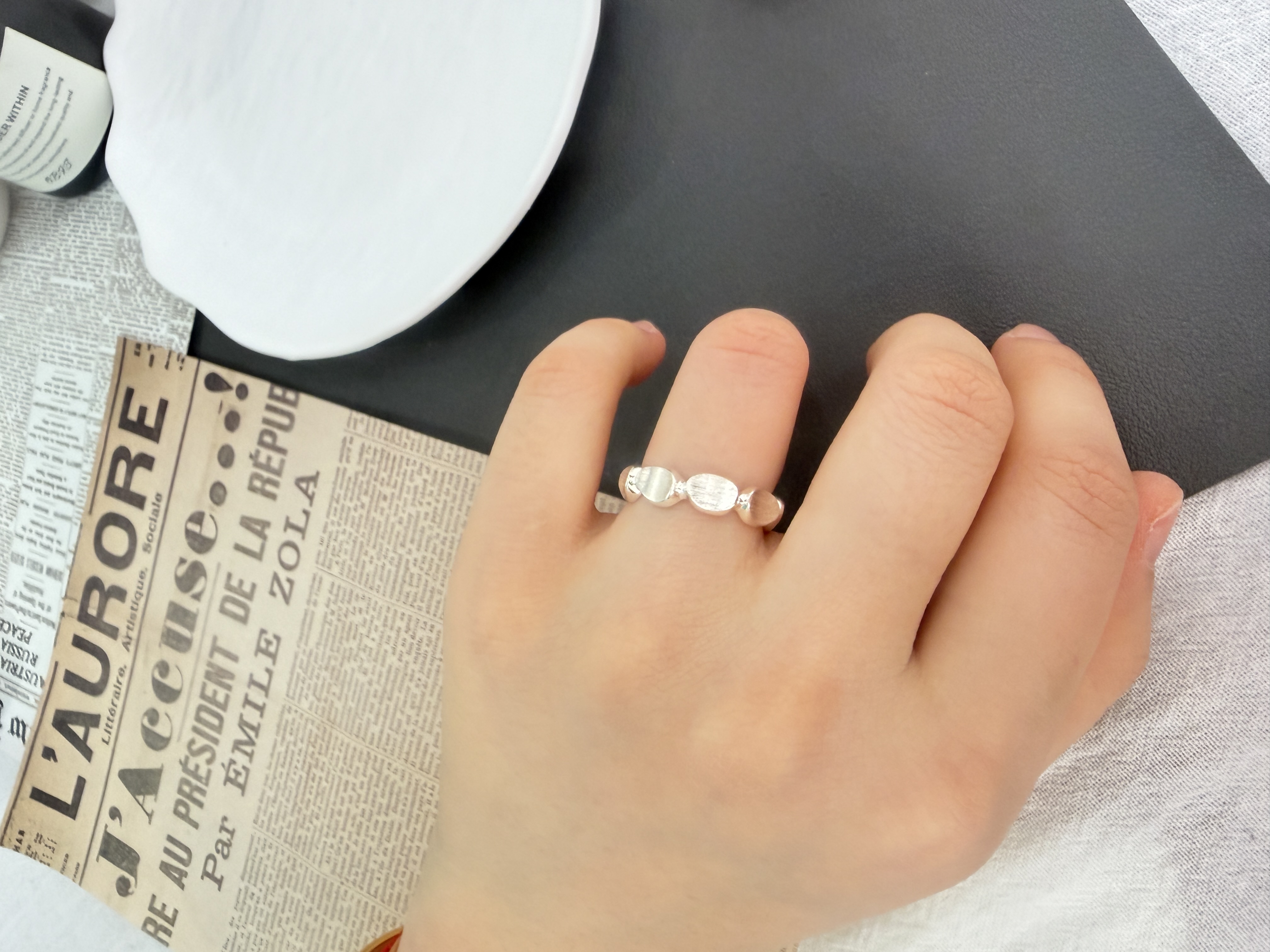 足银戒指、拉丝方块儿戒指