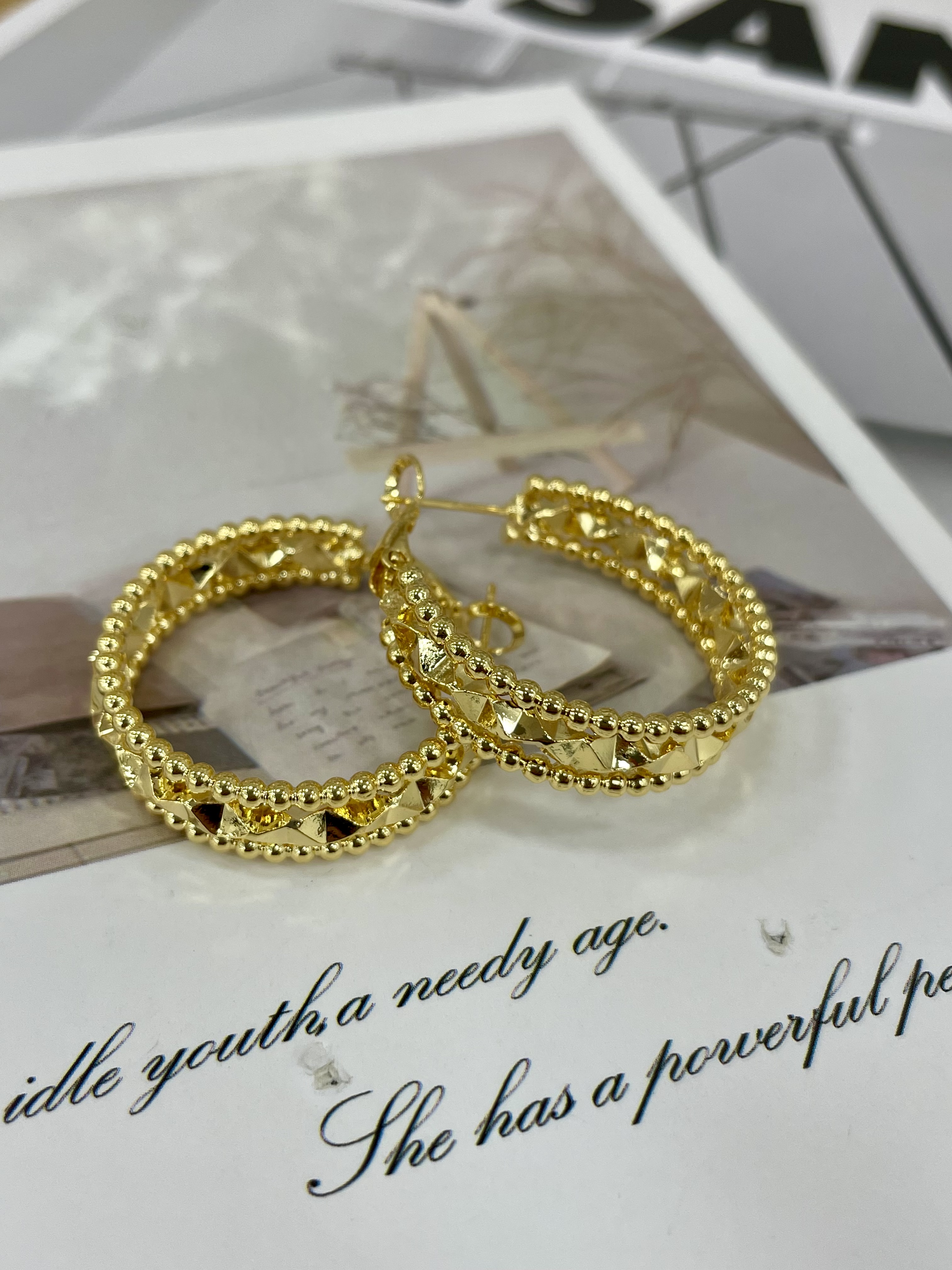 爆款高级感气质耳钉金色碎银子圈圈耳环时尚耳饰