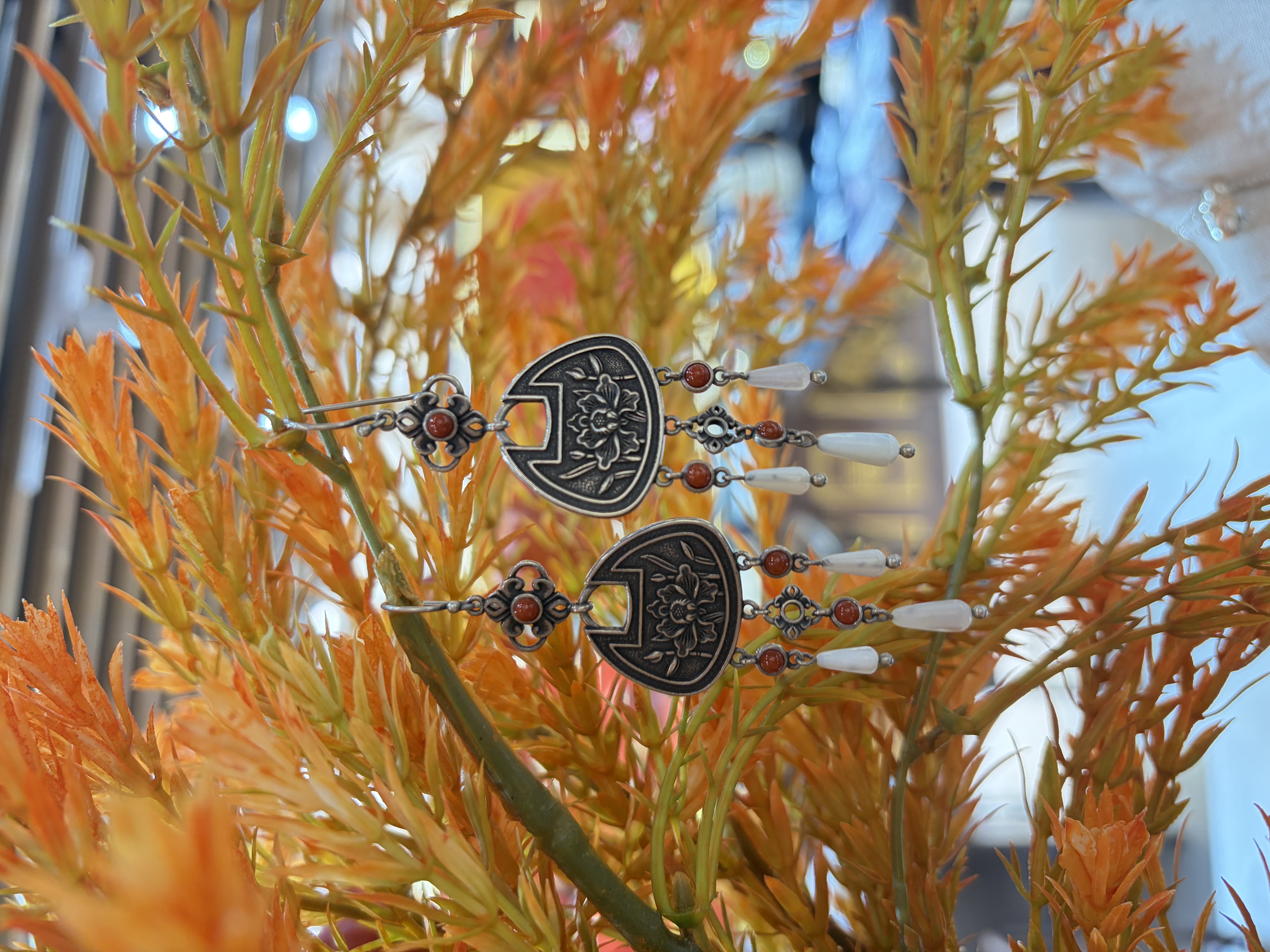 纯银耳坠做旧荷韵耳坠