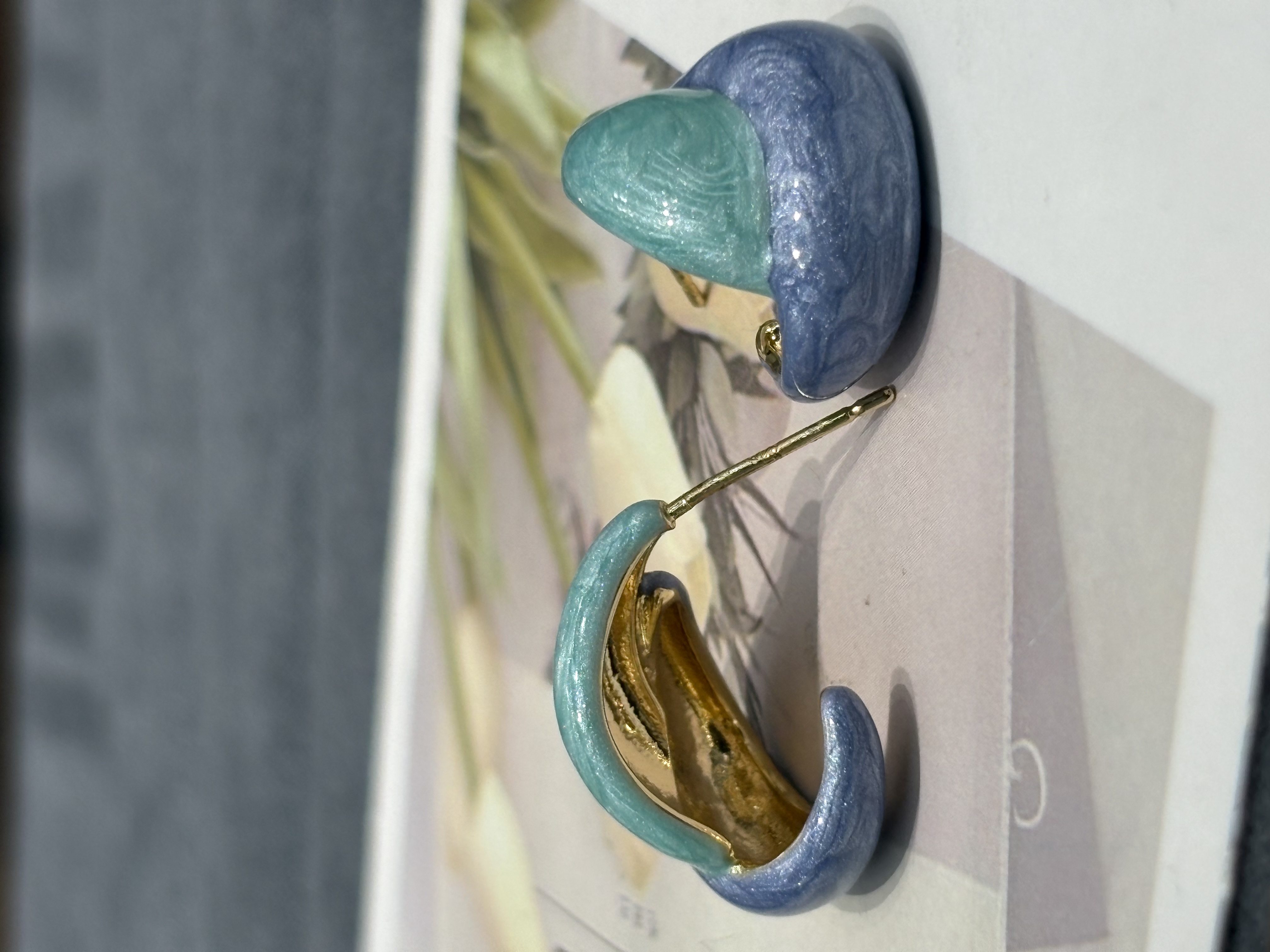 「春日油画」蓝绿撞色耳圈莫兰迪撞色耳圈 珐琅工艺 