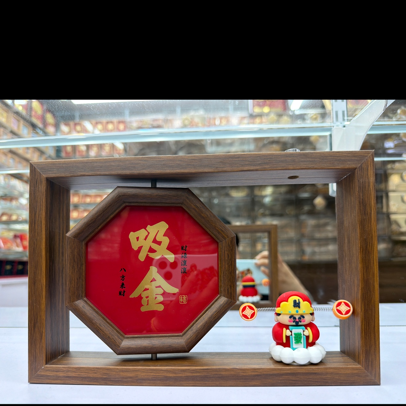 八角旋转财神摆件