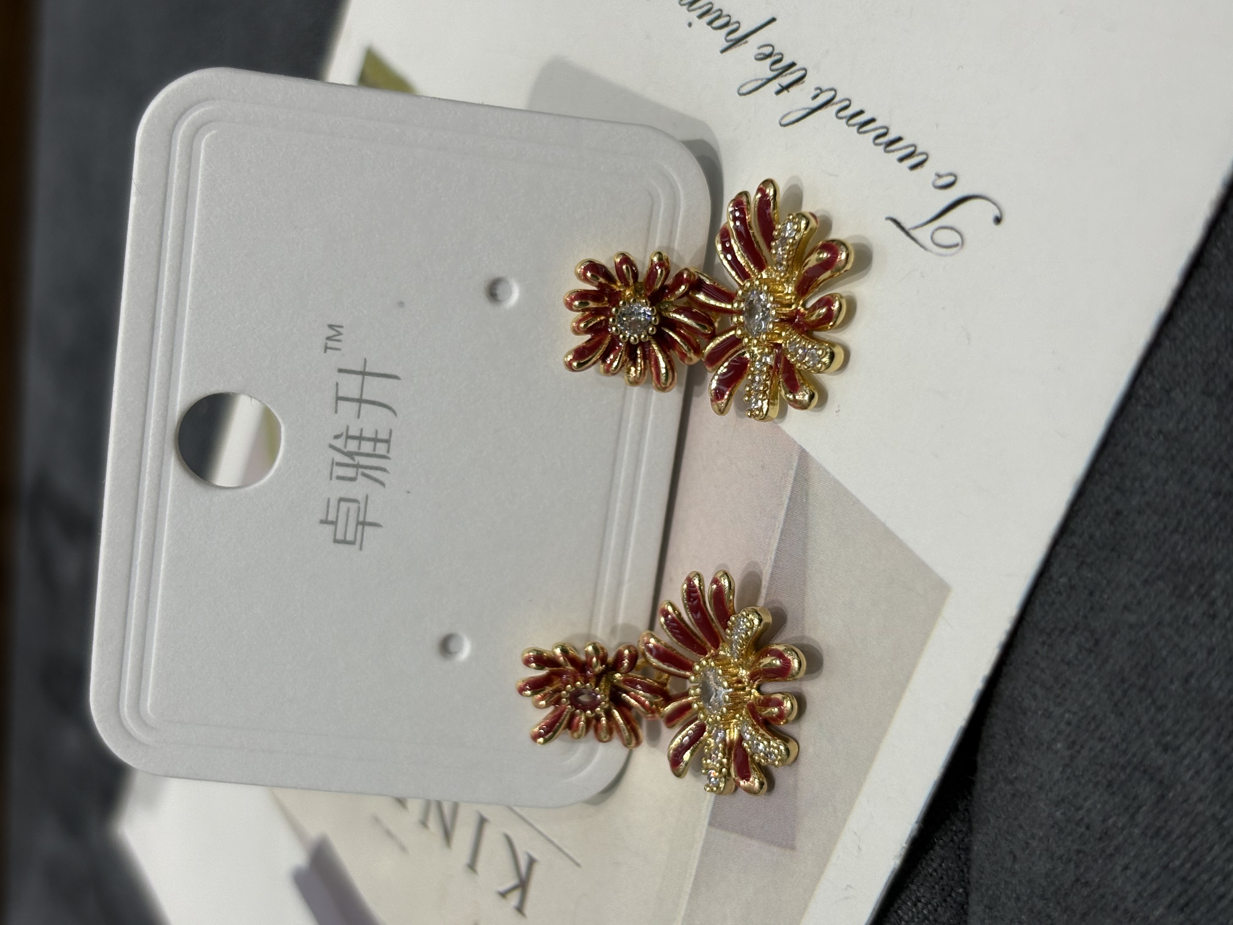 复古红金雏菊耳钉！珐琅滴油高级感拉满产品图