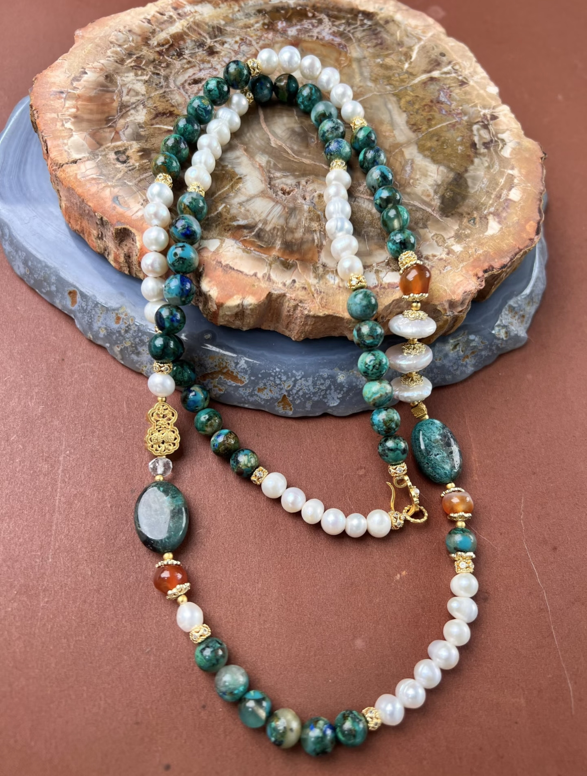 【青鸾衔珠】凤凰松珍珠叠戴长链毛衣链