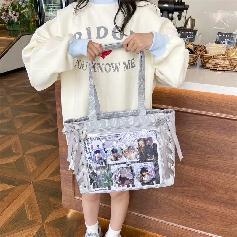 痛包大容量托特包包女日系丝带痛jk甜美少女二次元透明大食量谷子详情图2