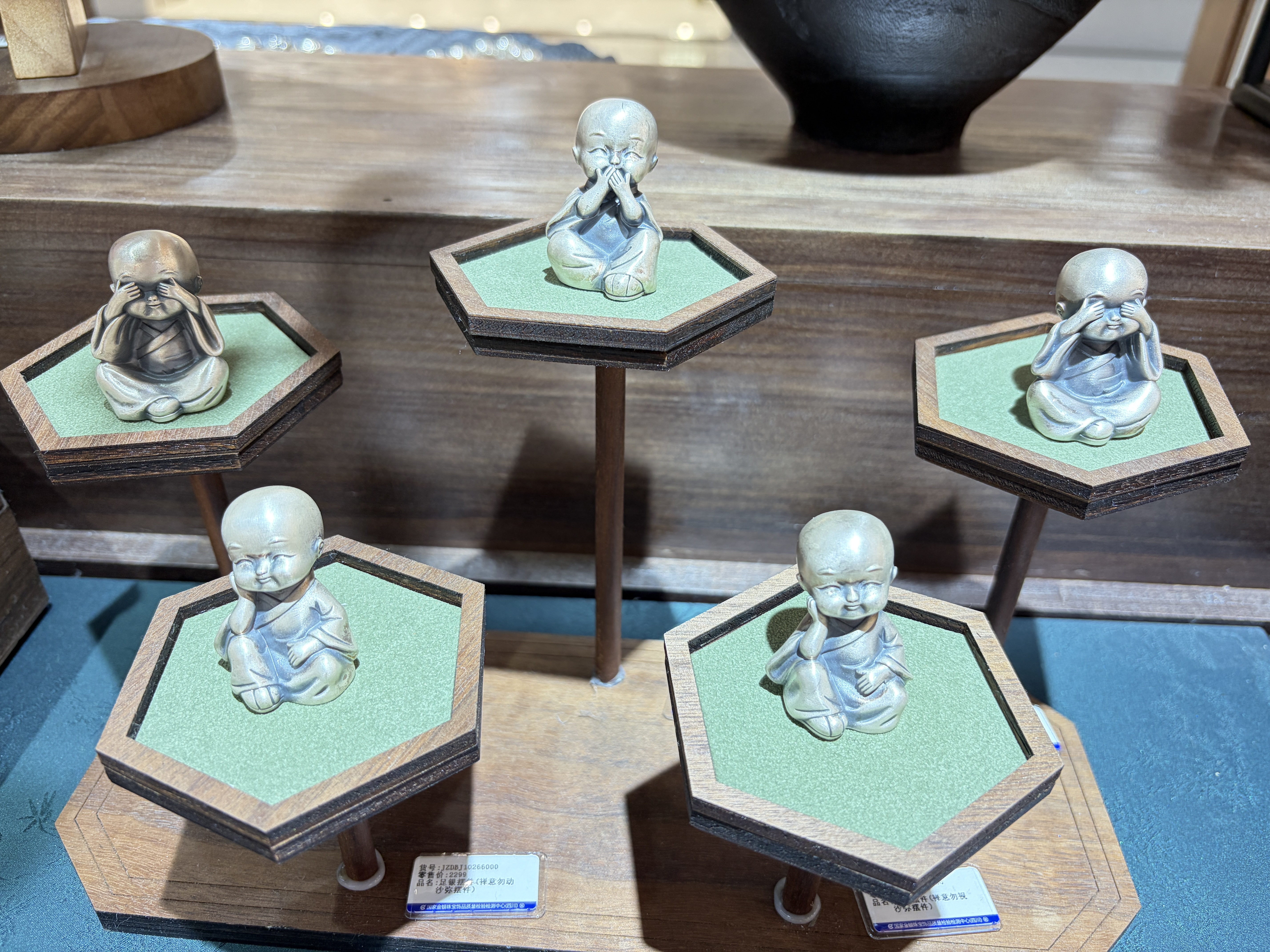 足银摆件，禅意勿动、勿言、勿视沙弥摆件