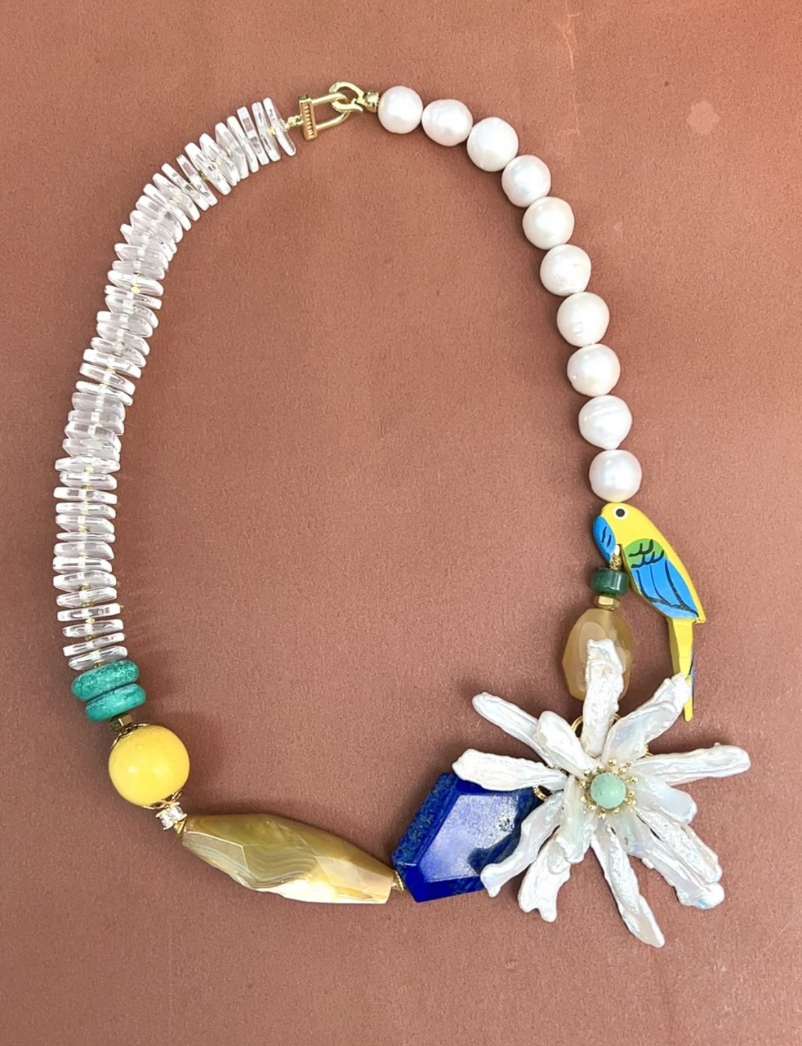 原创设计鹦鹉珍珠花手工项链