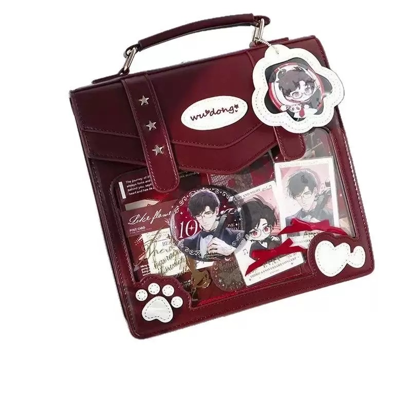 日系双背痛包百搭时尚猫咪痛包高级感甜酷潮流手提包熊熊总督痛包女包白底实物图