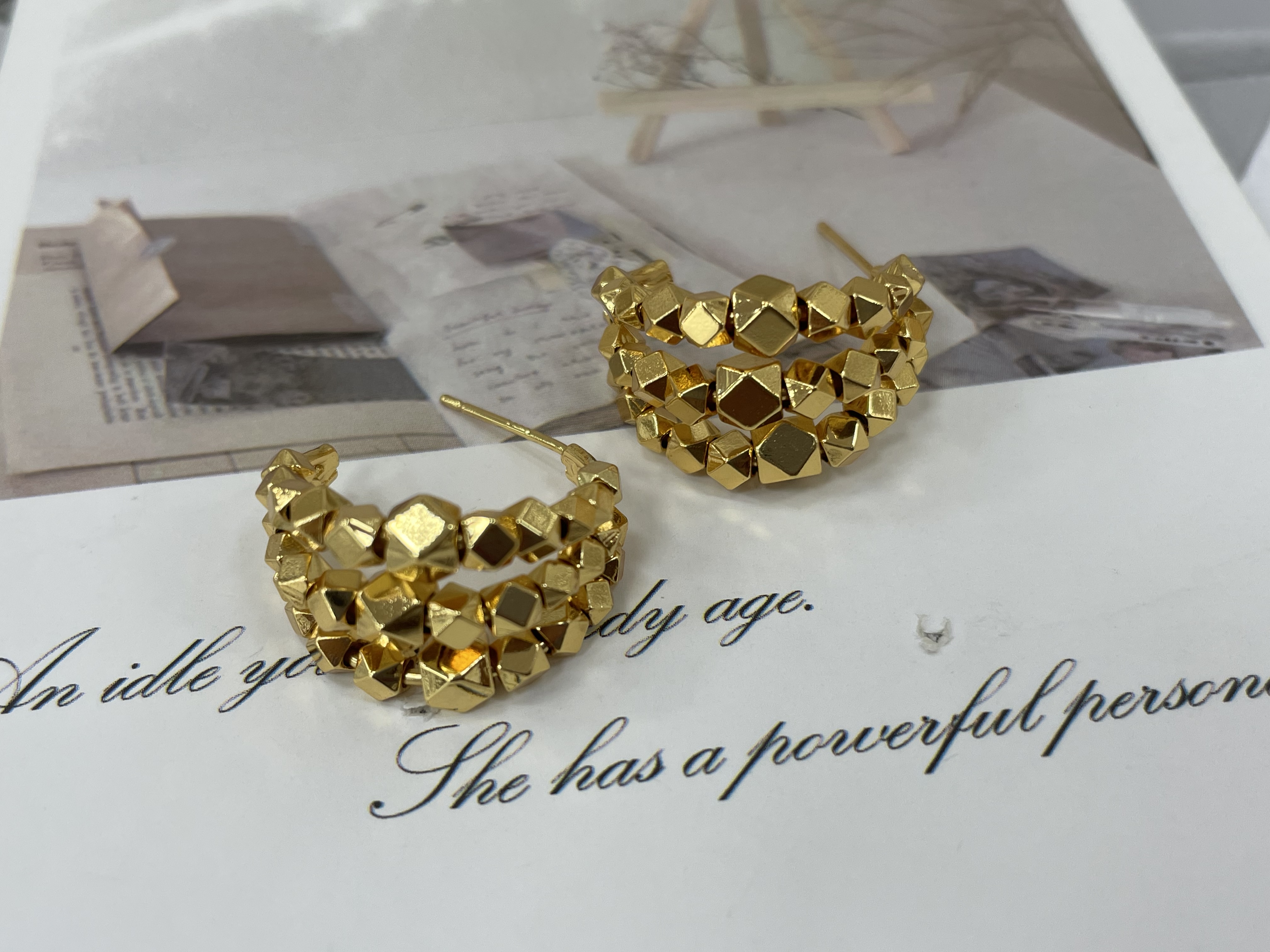 轻奢设计感小方块碎银子多层C圈耳环高级感耳饰