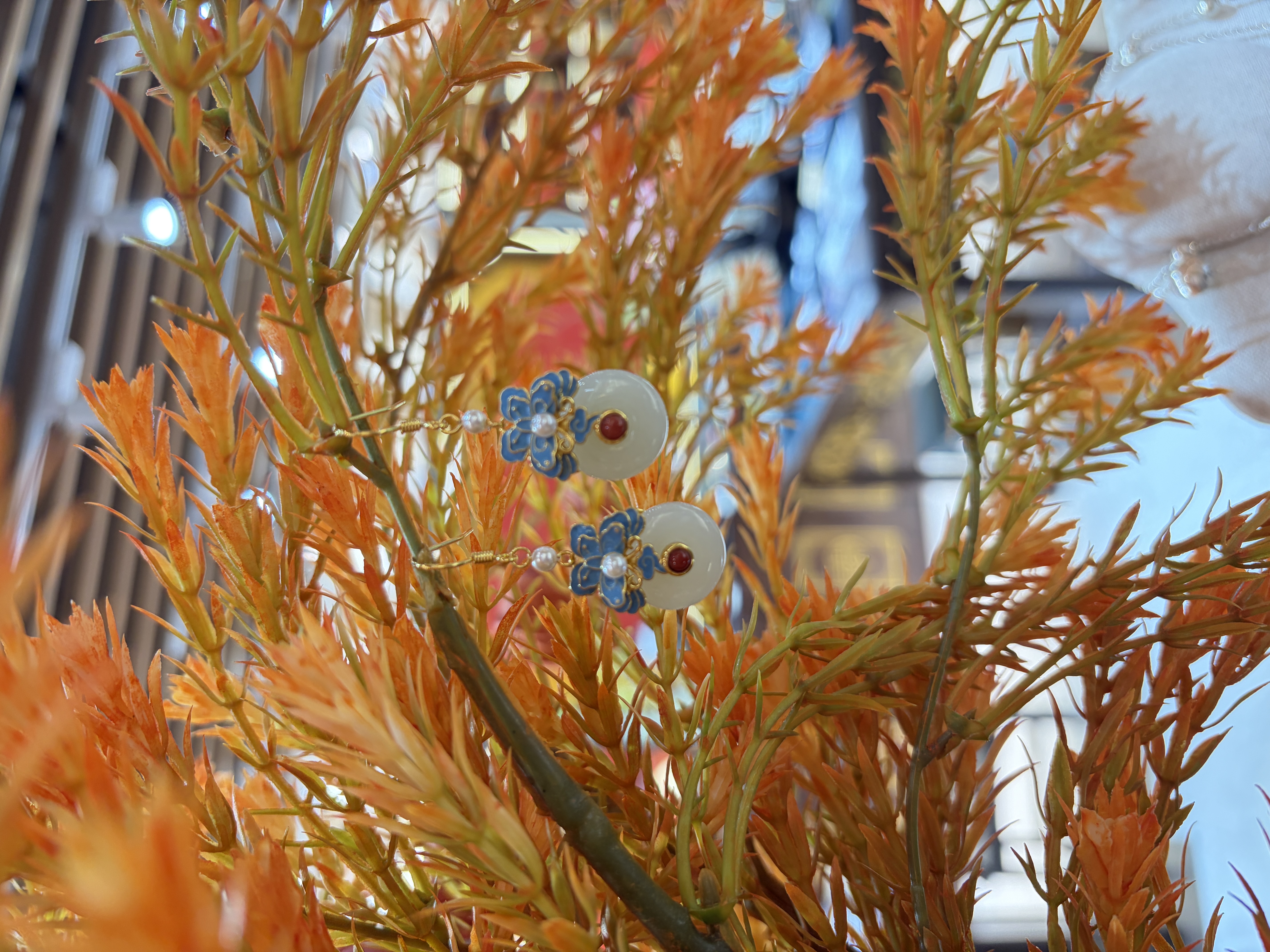 纯银和田玉耳坠平安扣蝴蝶耳坠