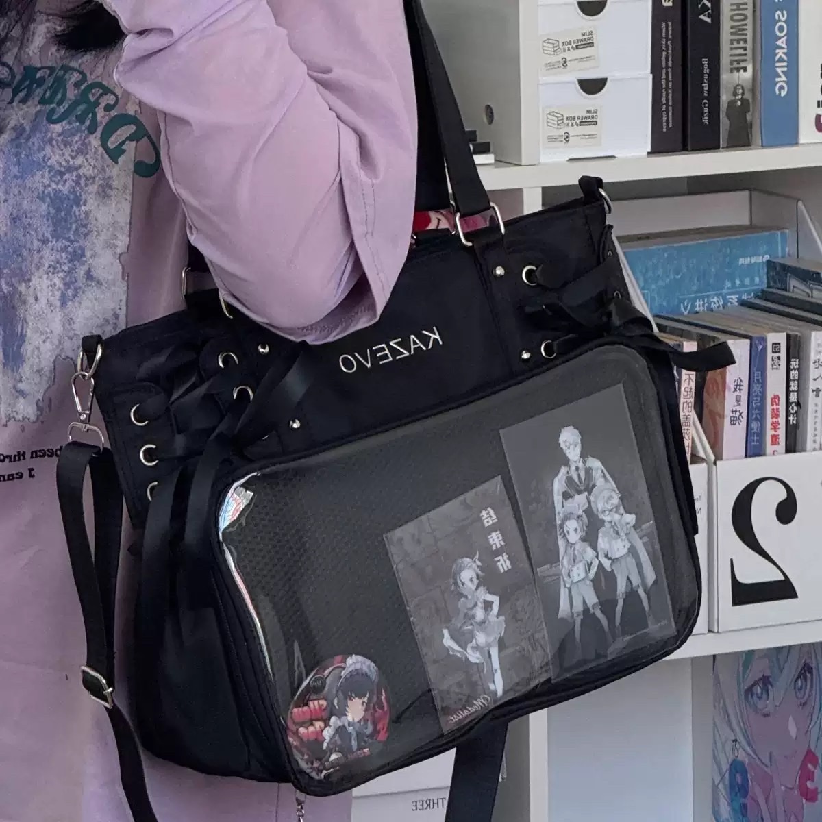 日常丝带痛包大容量学生党大食量二次元包包托特包斜挎谷子单肩包女包