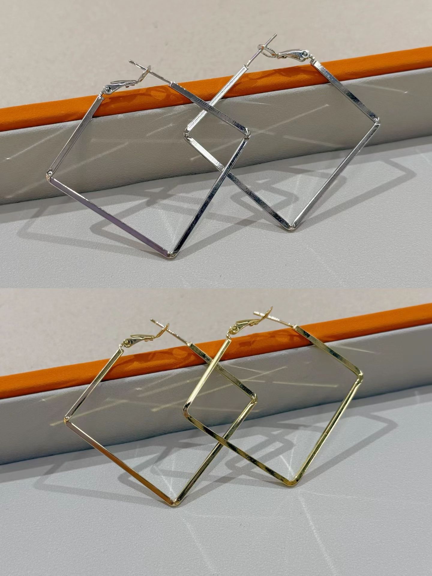 S925银针简约方形时尚百搭耳圈