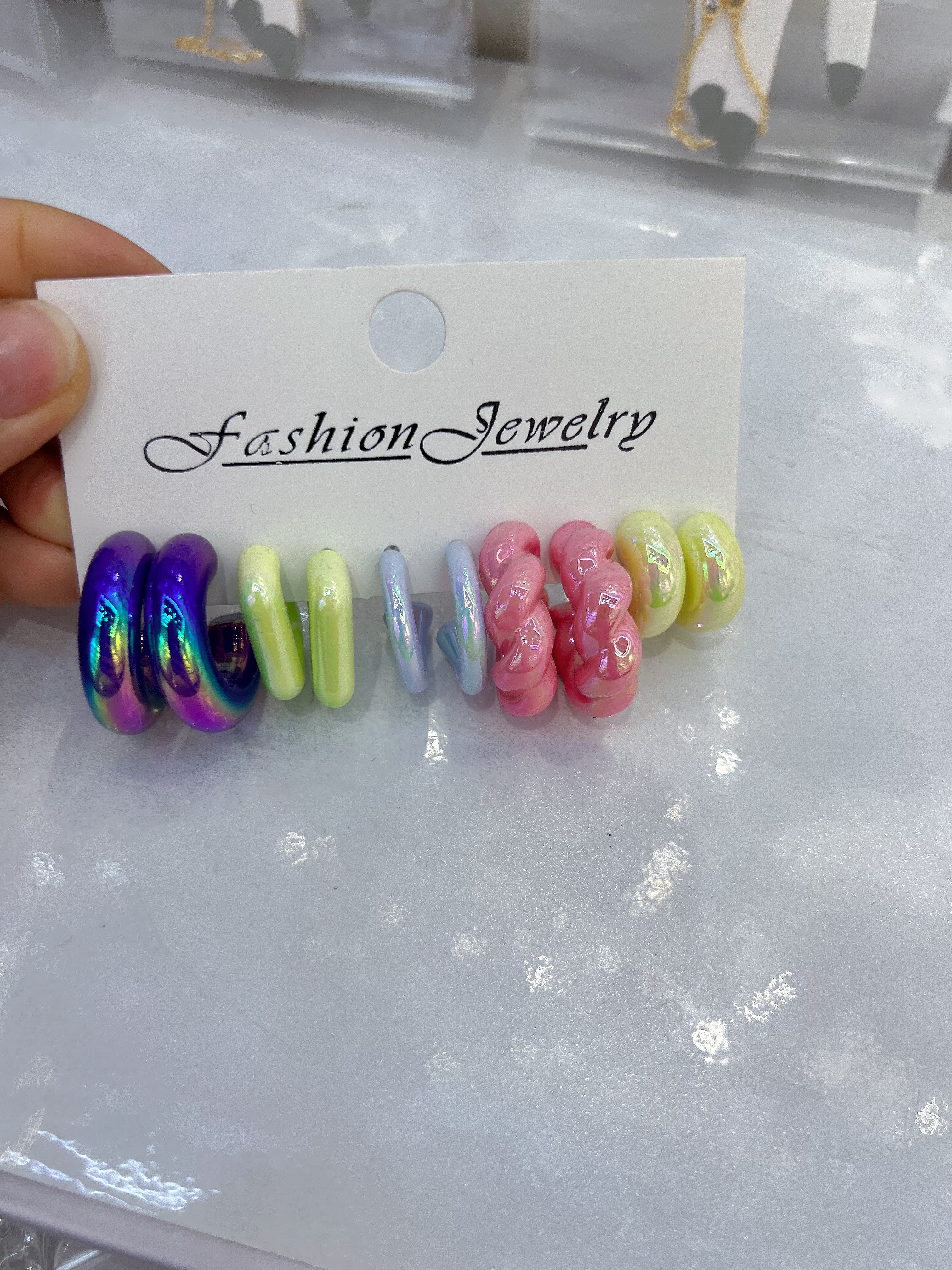 珠宝首饰亚克力耳钉欧美外贸混彩镭射树脂耳钉可爱混装耳钉