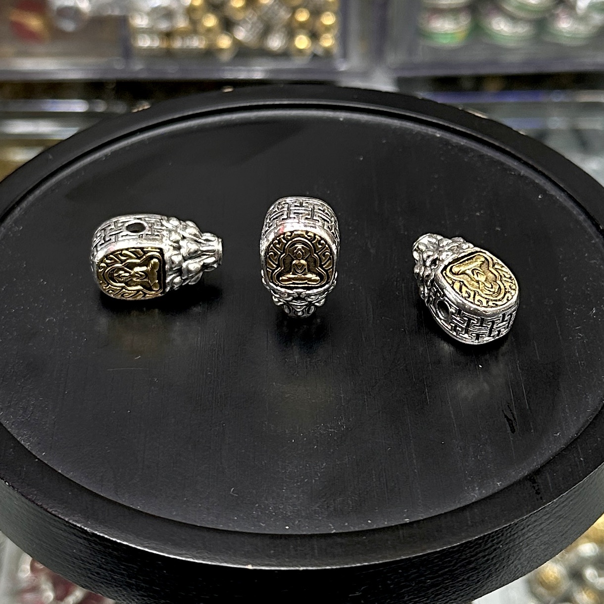 藏式复古双色三通 无相佛回纹镂空三通手工文玩手链串饰隔珠DIY合金配件