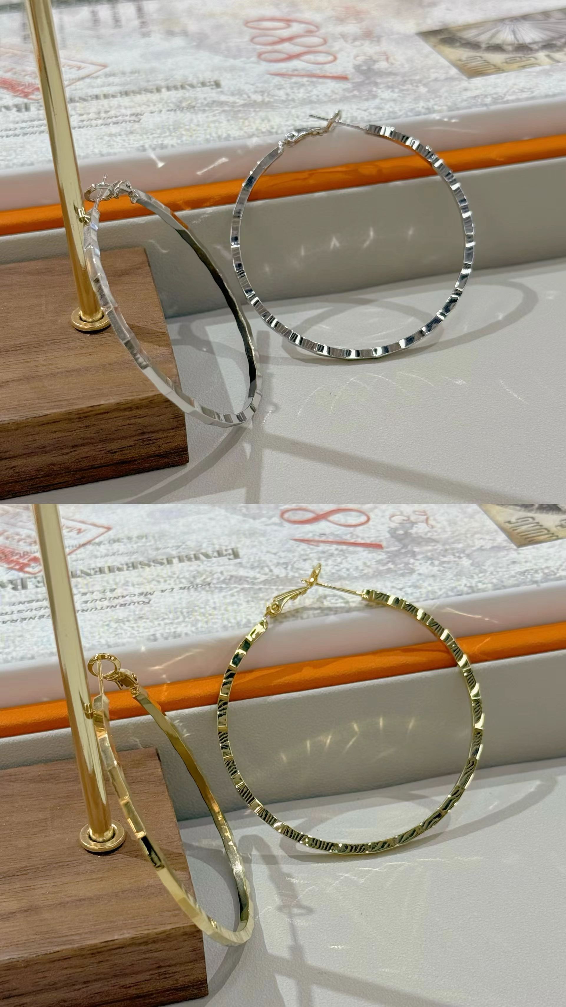 S925银针波浪纹时尚百搭耳圈