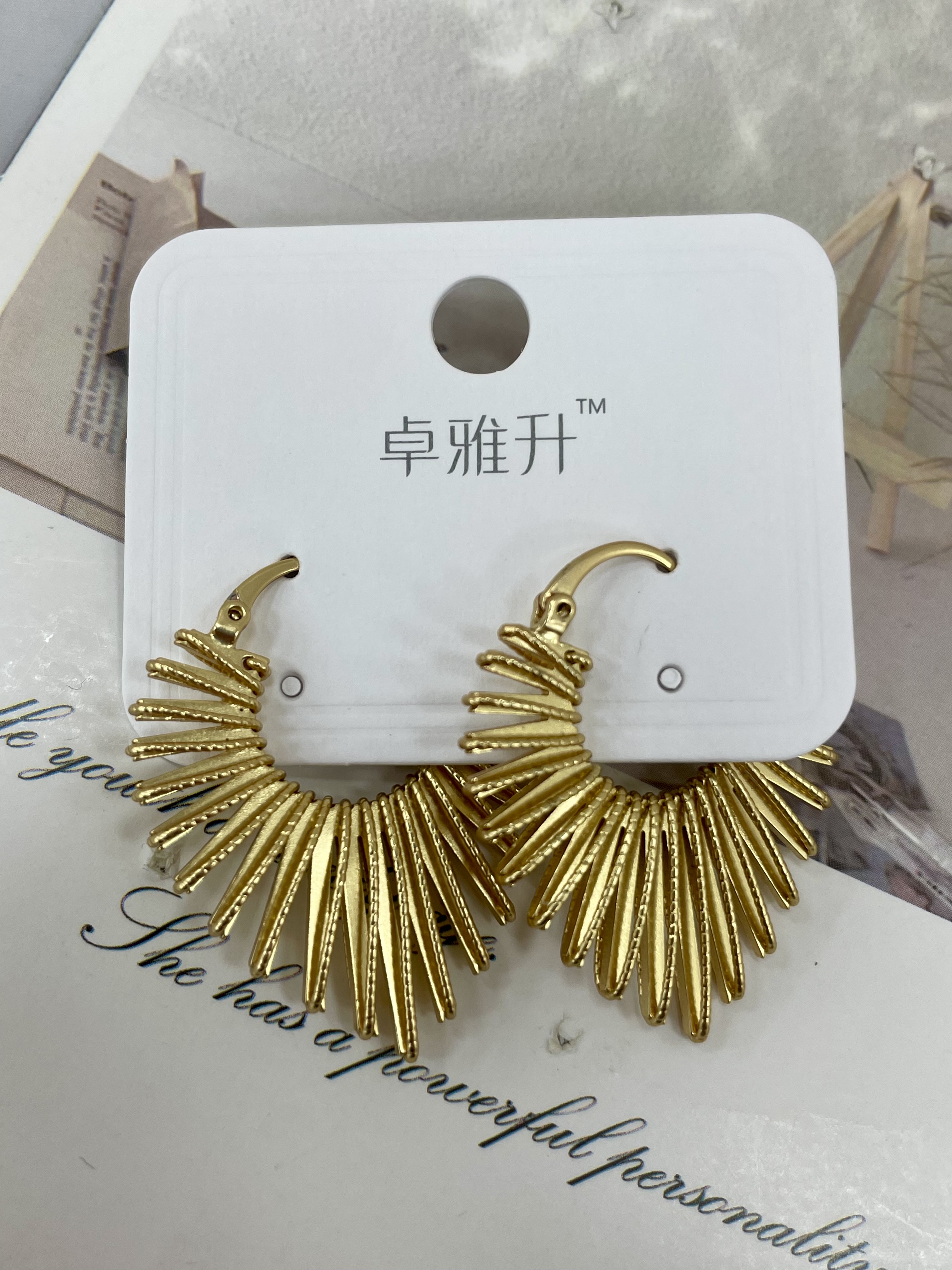 欧美风复古金属太阳花耳环女金色线条耳扣爆款耳饰