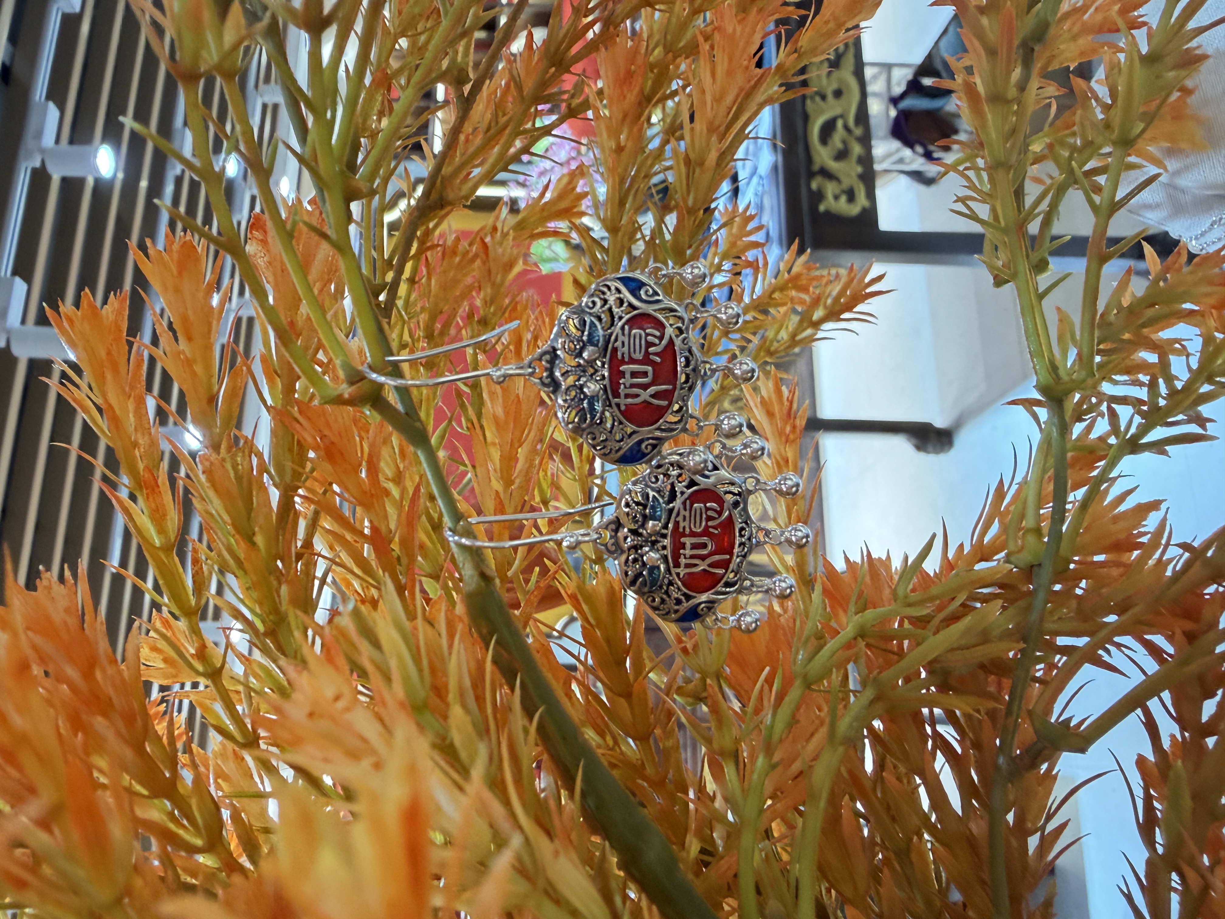 纯银耳坠如意锁包做旧耳坠