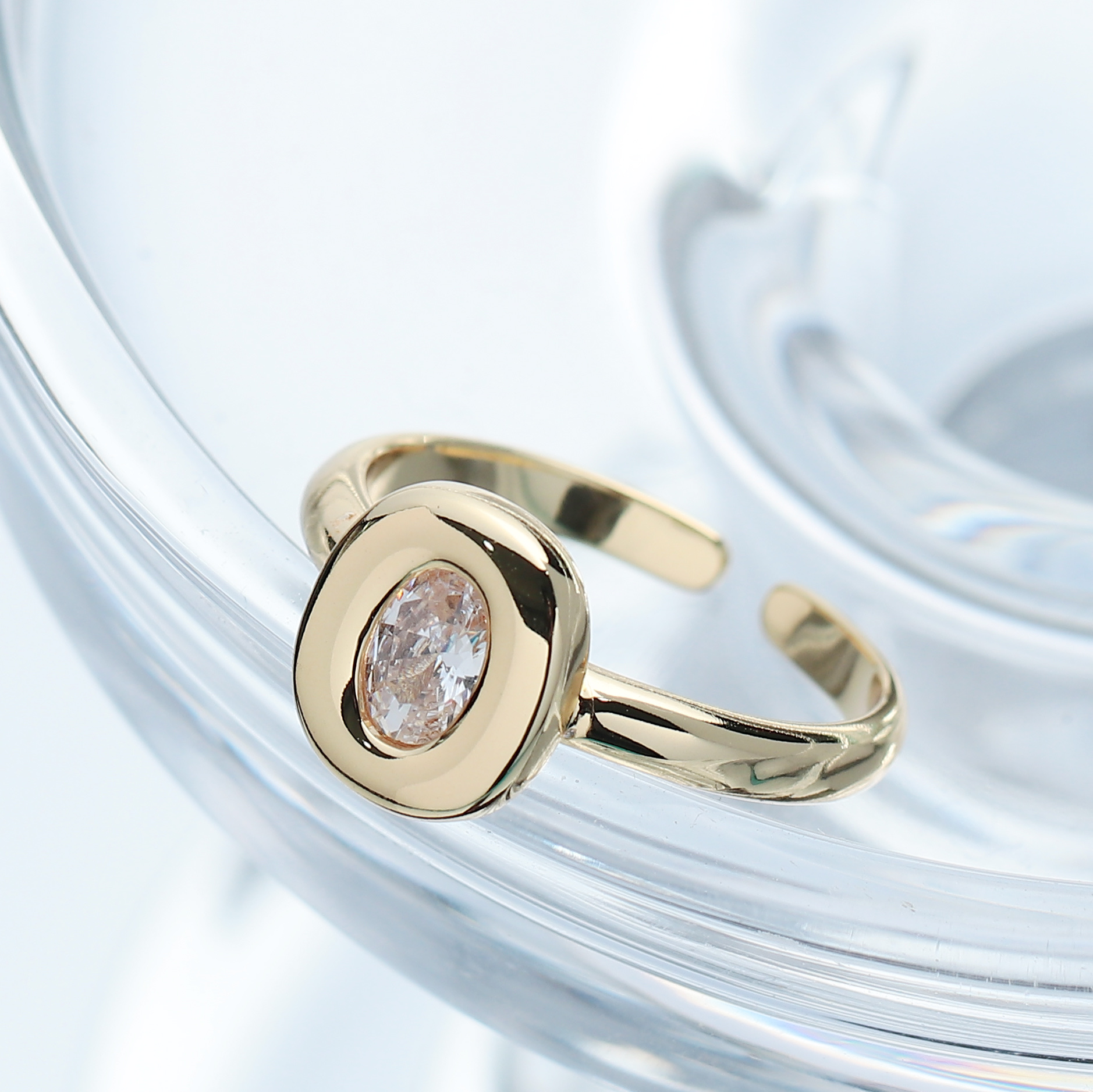 黄油欧包开口戒，精铜，锆石，开口调节