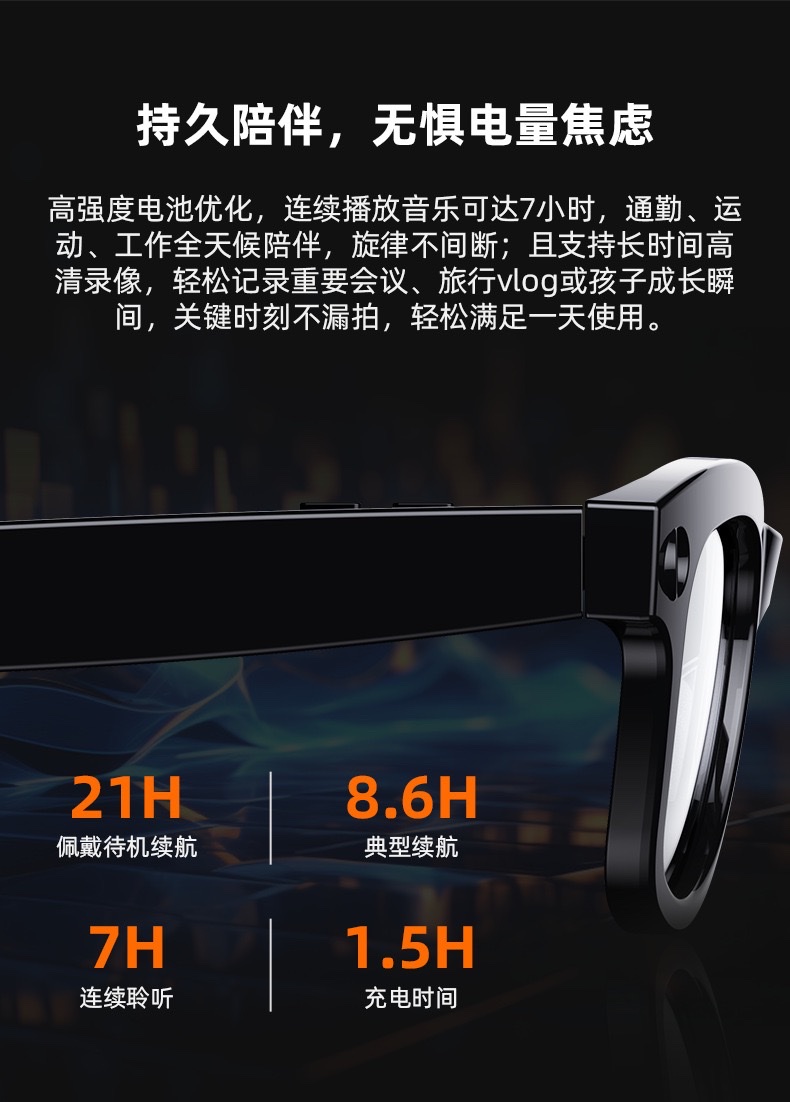M01pro智能眼镜800w像素拍照录像智能ai翻译识物搜索蓝牙通话音乐
详情图9