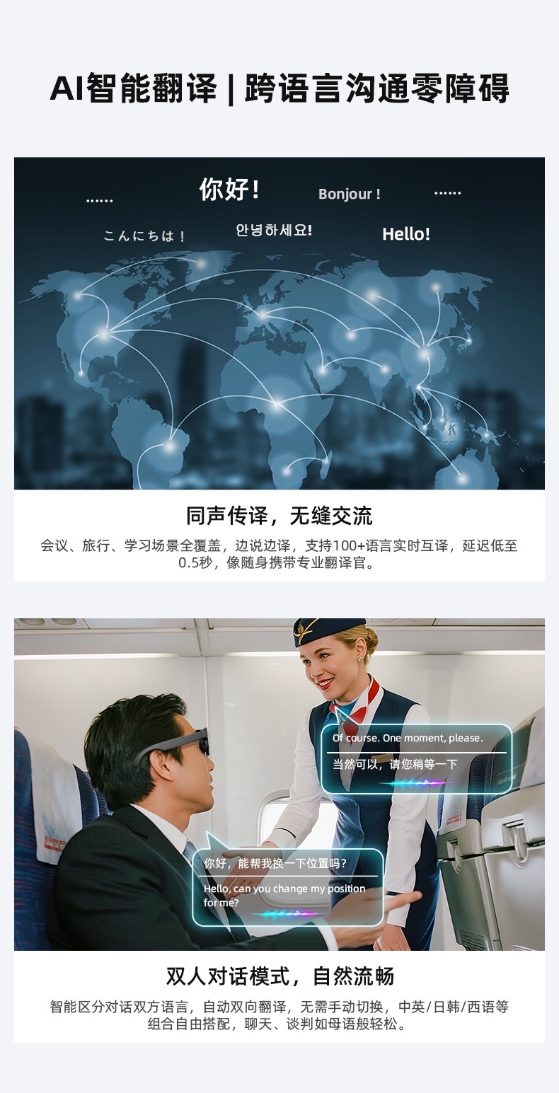 M01pro智能眼镜800w像素拍照录像智能ai翻译识物搜索蓝牙通话音乐
详情图7