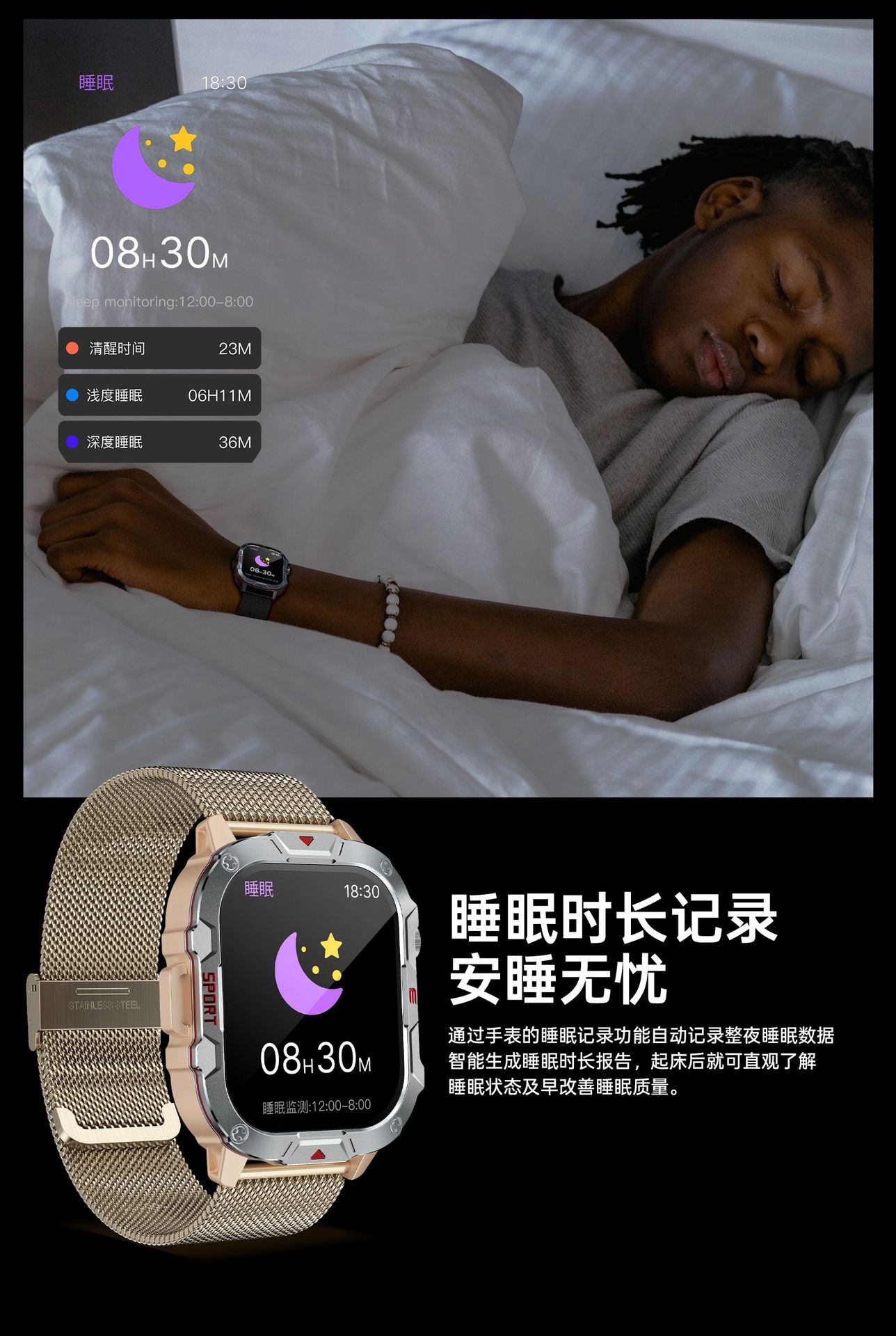 The C40pro smartwatch features heart rate blood oxygen and blood pressure monitoring, outdoor sports step counting, IP65 water resistance, Bluetooth call, remote control, selfie, intelligent reminder, magnetic charging strap and encoder detail image 11
