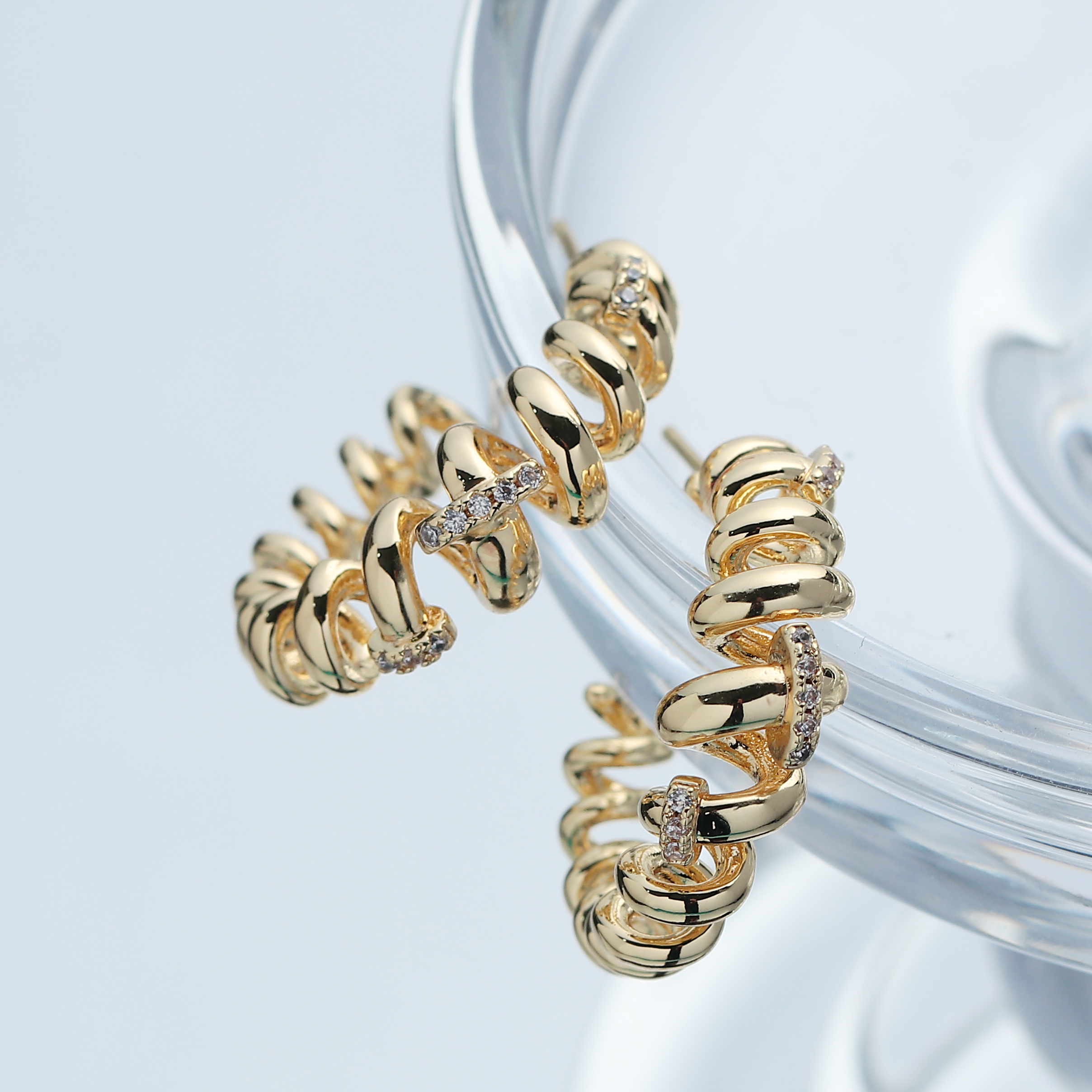 意面卷卷耳环，度真金，纯银针，锆石微镶详情图3