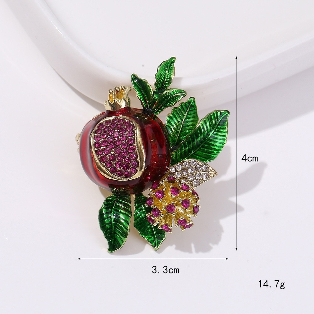 Hot-selling pomegranate series brooches, eco-friendly European and American cross-border alloy pomegranate fruit and pomegranate flower brooches, clothing and accessories wholesale detail image 8