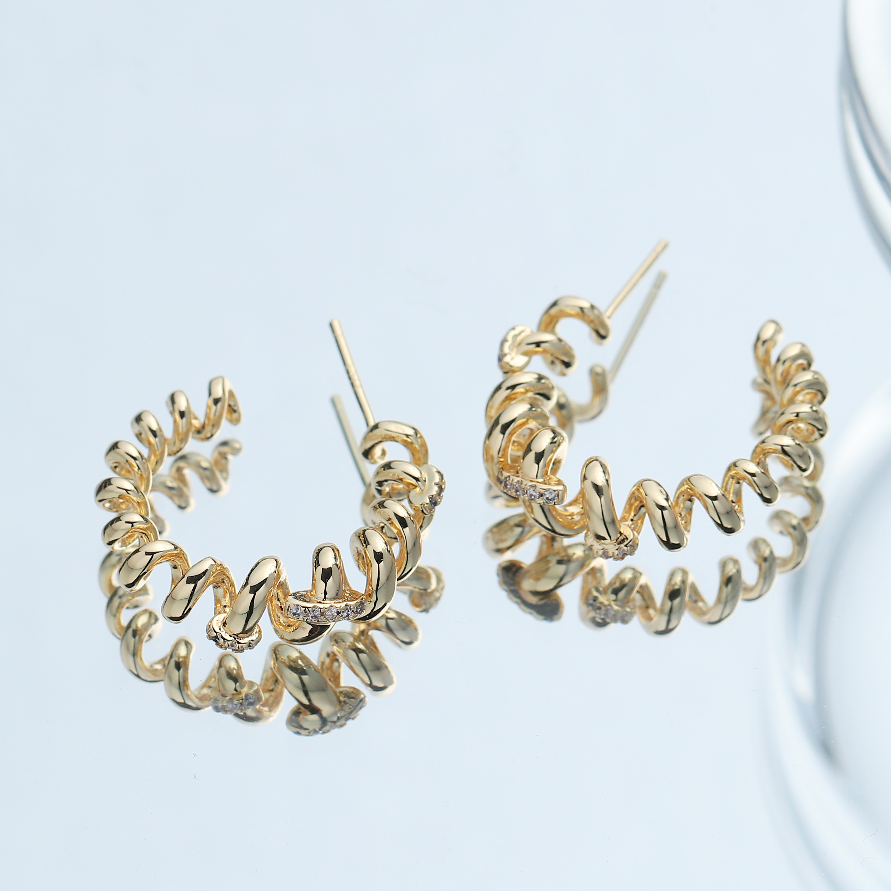 意面卷卷耳环，度真金，纯银针，锆石微镶详情图2