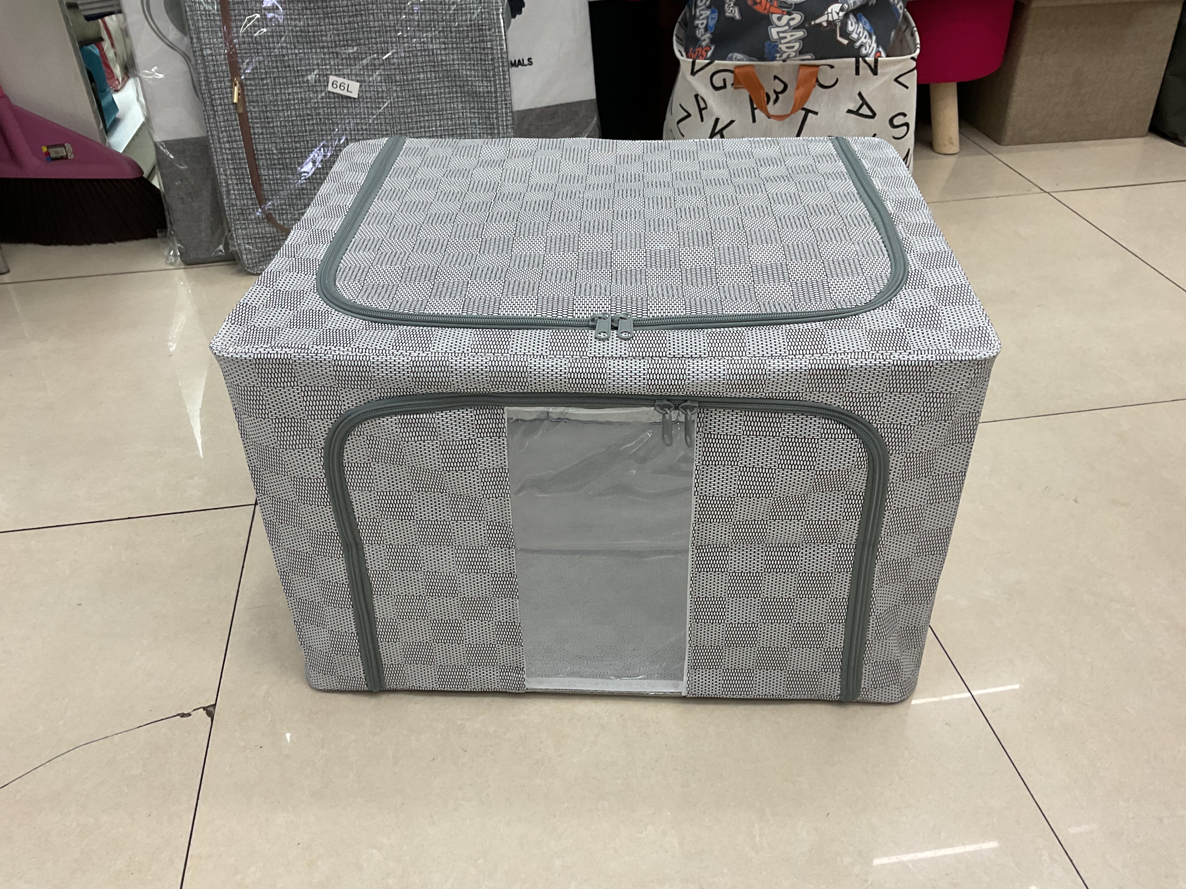 无纺布棋盘格66L百纳箱，50*40*33
收纳箱