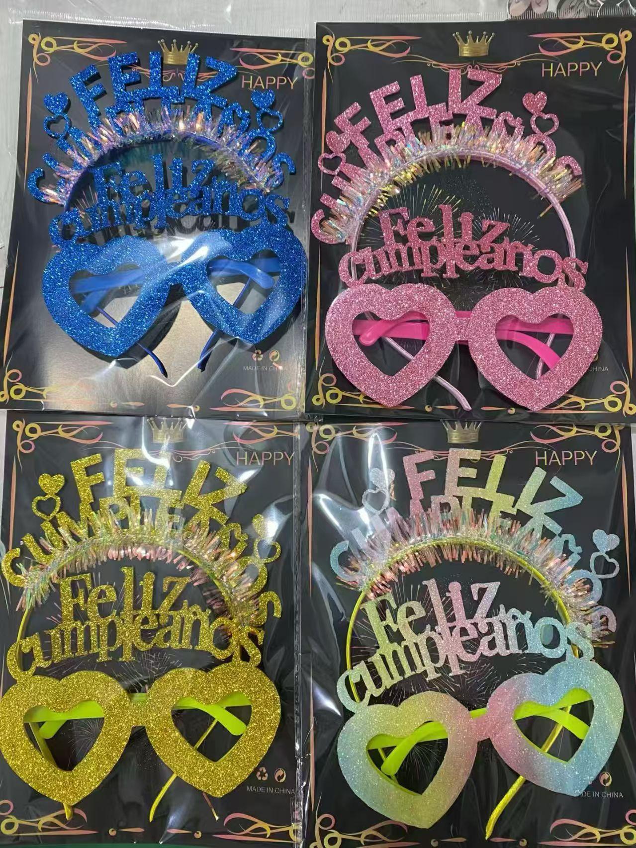 Feliz Cumpleaños 生日套装 爱心闪粉搞怪眼镜 西语生日派对氛围装饰