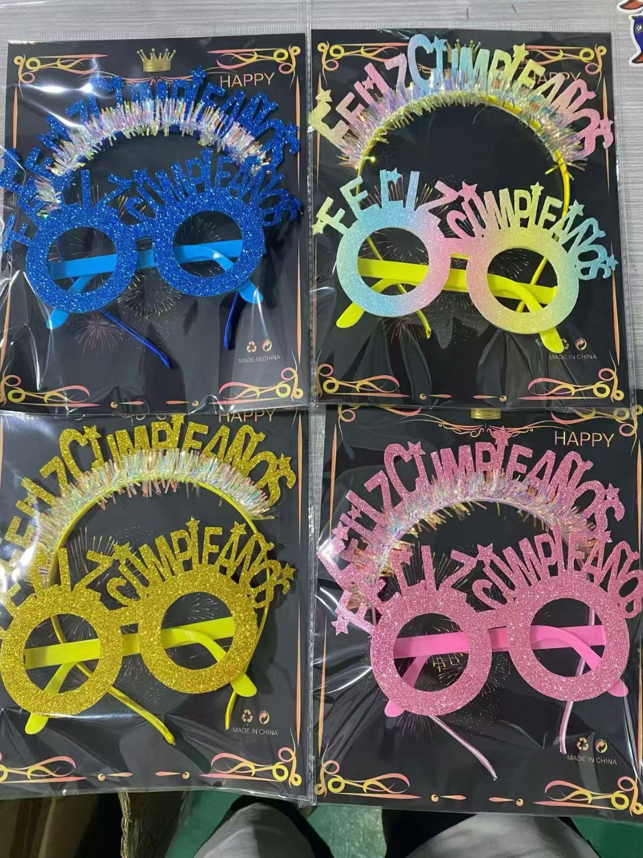 Feliz Cumpleaños 生日套装 圆形闪粉搞怪眼镜 西语生日派对氛围装饰