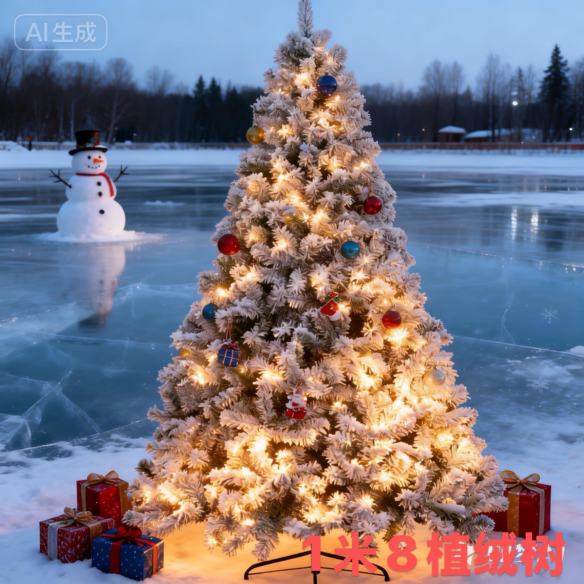 人造雪植绒雪松树圣诞节加雪花场景装饰树厂家批发植绒圣诞树加装饰P E混合树