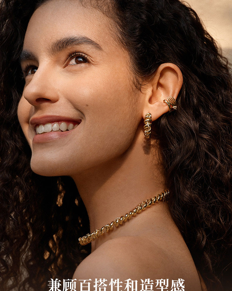 意面卷卷耳环，度真金，纯银针，锆石微镶详情图5