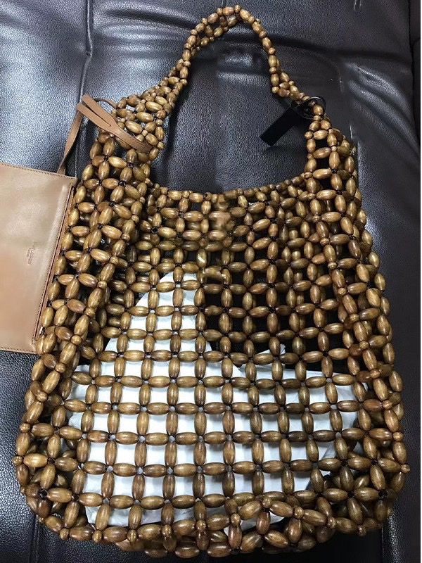 ins niche design wooden bead bags, hand-woven bags, underarm bags, shoulder bags, hollowed-out bags, vacation beach bags detail image 5