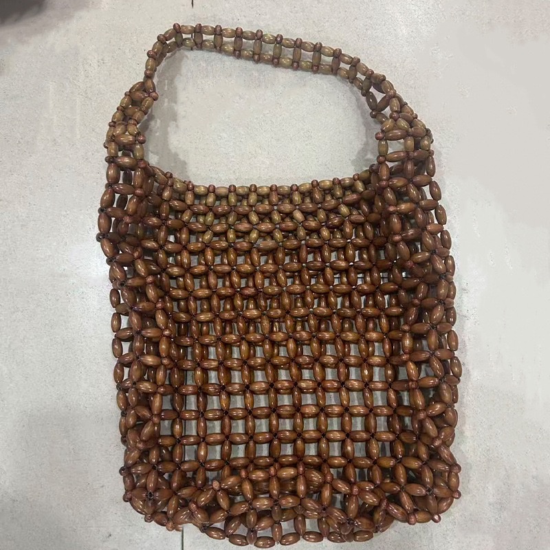 ins niche design wooden bead bags, hand-woven bags, underarm bags, shoulder bags, hollowed-out bags, vacation beach bags detail image 8