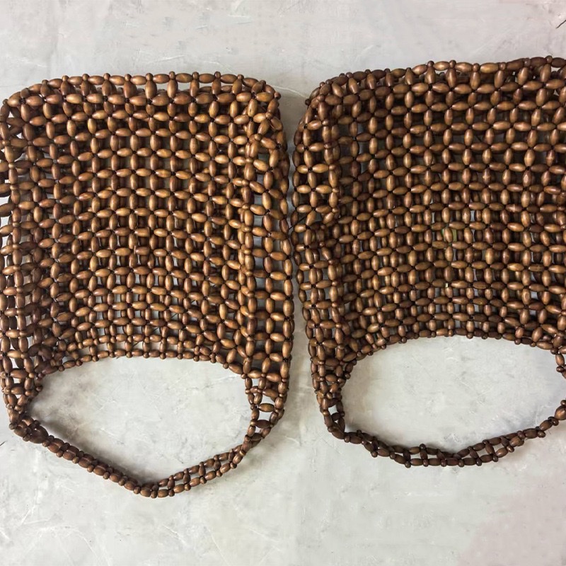 ins niche design wooden bead bags, hand-woven bags, underarm bags, shoulder bags, hollowed-out bags, vacation beach bags detail image 7