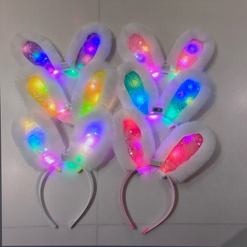 新款网红毛绒亮片发光兔耳朵爆款头饰夜市摆摊批发