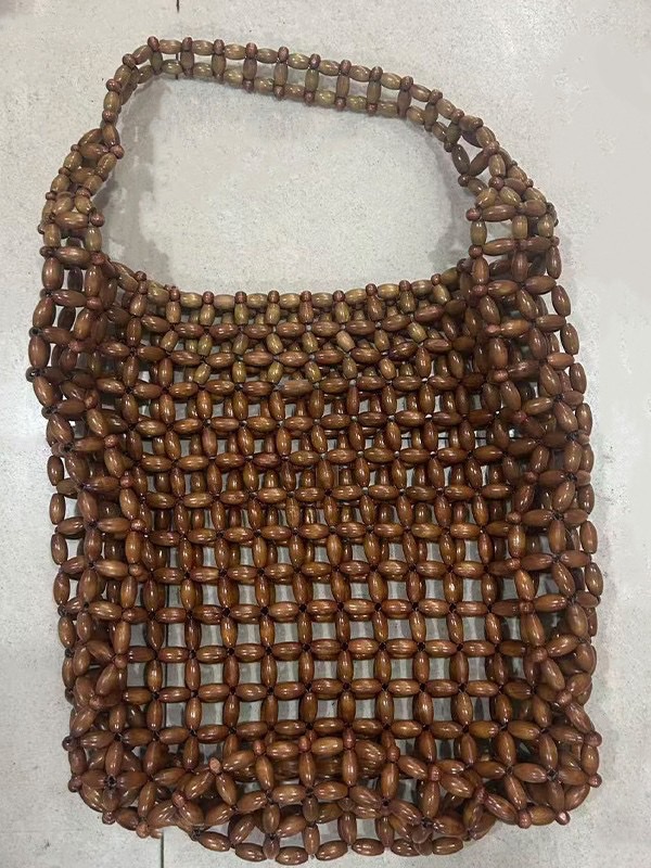 ins niche design wooden bead bags, hand-woven bags, underarm bags, shoulder bags, hollowed-out bags, vacation beach bags