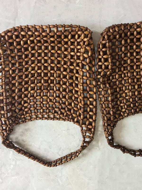 ins niche design wooden bead bags, hand-woven bags, underarm bags, shoulder bags, hollowed-out bags, vacation beach bags details Picture
