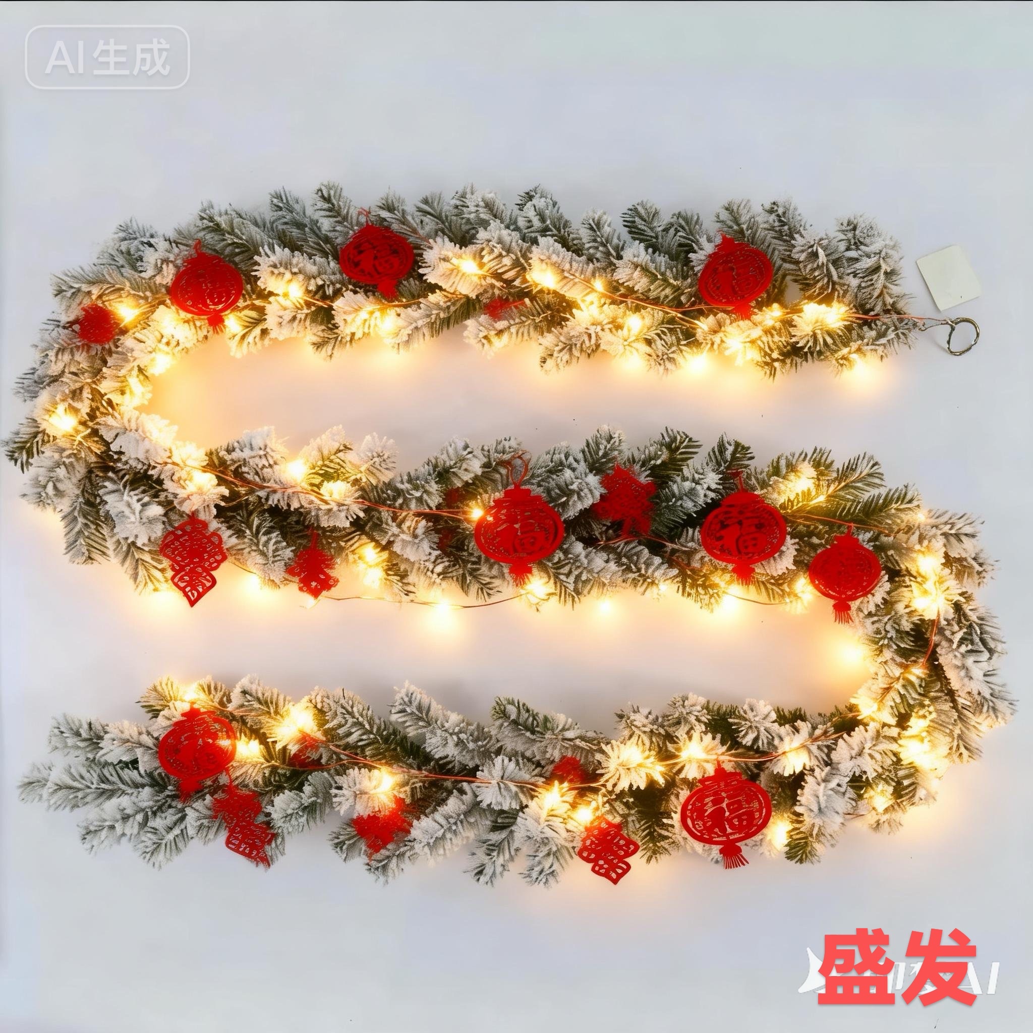 2米7加密圣诞藤条PVC植绒花环圣诞装饰用品彩灯圣诞藤条细节图