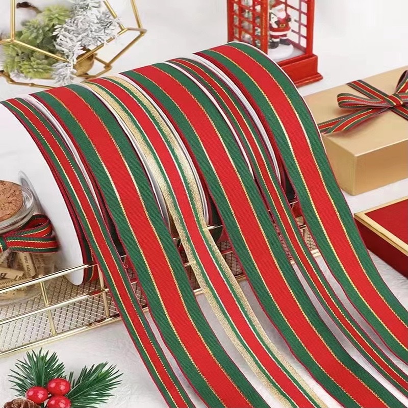 跨境新款圣诞丝带红绿条纹织带提花包装彩带礼物配饰缎带厂家批发 详情图3