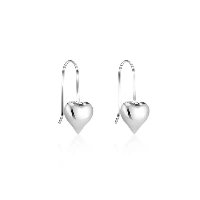 s925 pure silver simple three-dimensional heart-shaped ear stud hook pendant for women, a new, niche and high-end Japanese and Korean light luxury ear accessory detail image 2