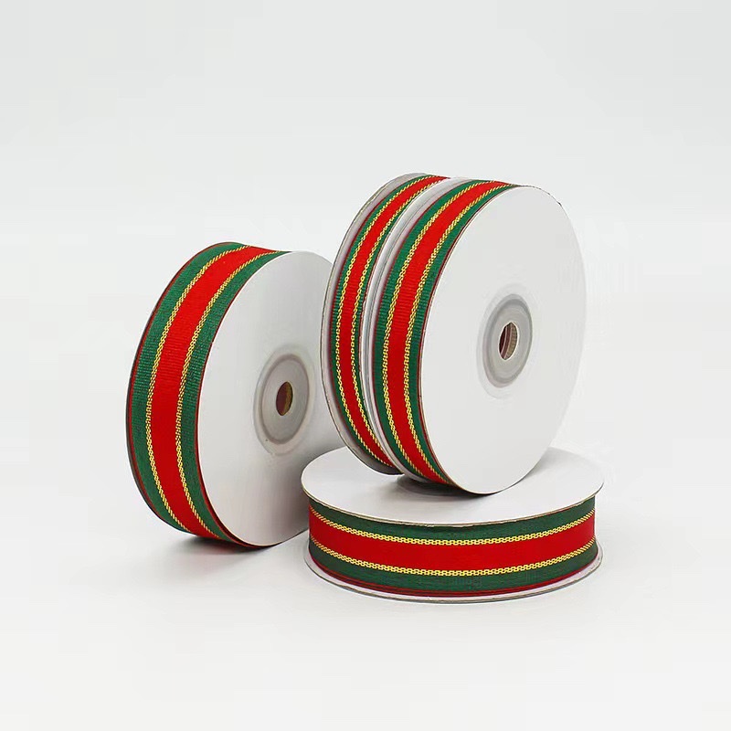 跨境新款圣诞丝带红绿条纹织带提花包装彩带礼物配饰缎带厂家批发 详情图2