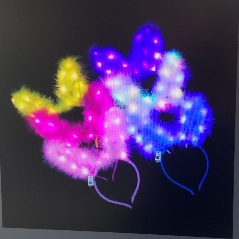 新款14灯发光羽毛兔耳朵发箍网红爆款头饰地摊发光玩具详情图1