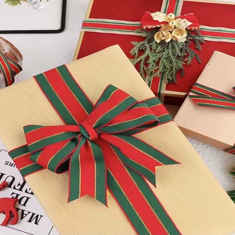 跨境新款圣诞丝带红绿条纹织带提花包装彩带礼物配饰缎带厂家批发 详情图5