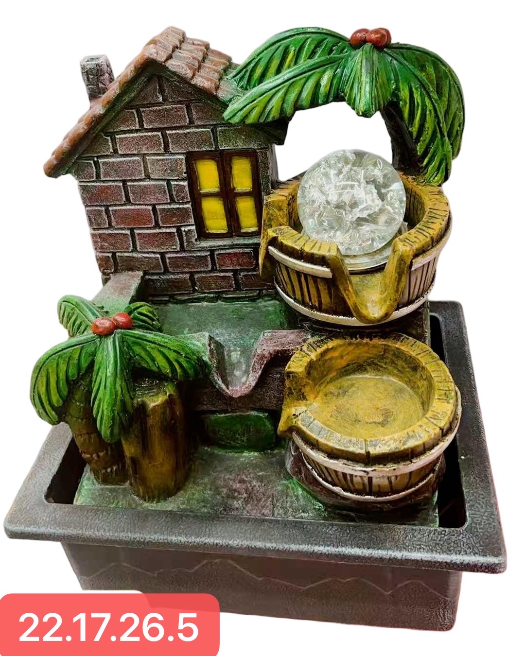 桌面创意树脂流水小盆景雾化加湿喷泉摆件室内装饰送礼禅茶文化风水风水小摆件水晶球音乐盒