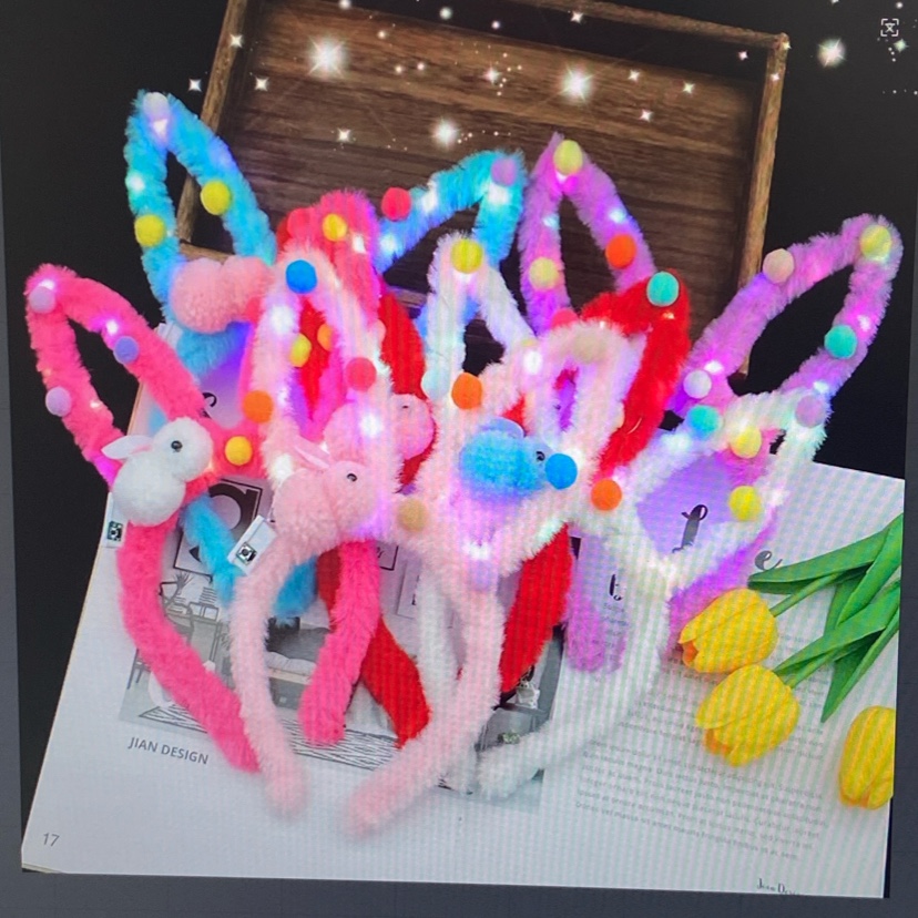 新款发光毛绒长兔耳朵加小兔儿童表演发光发箍厂家厂家直销玩具